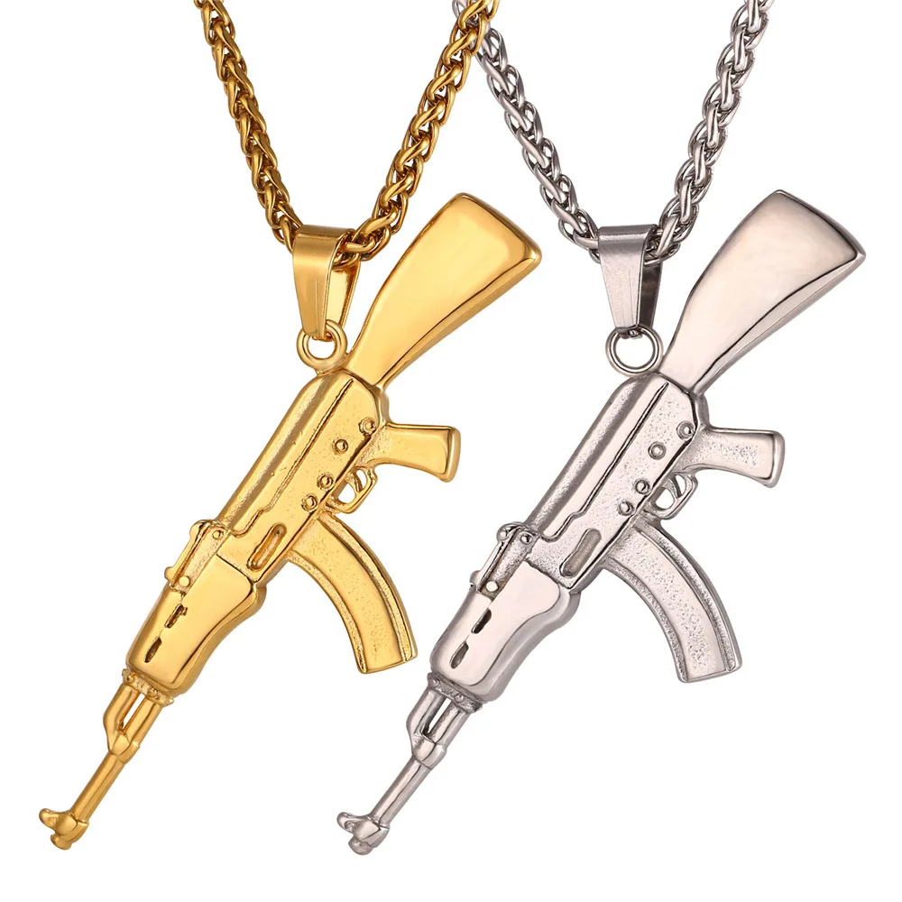 

Gold Color AK47 Assault Rifle Pendant Necklace For Men Wholesale Gift Gun Pendant Punk Stainless Steel Jewelry GP764