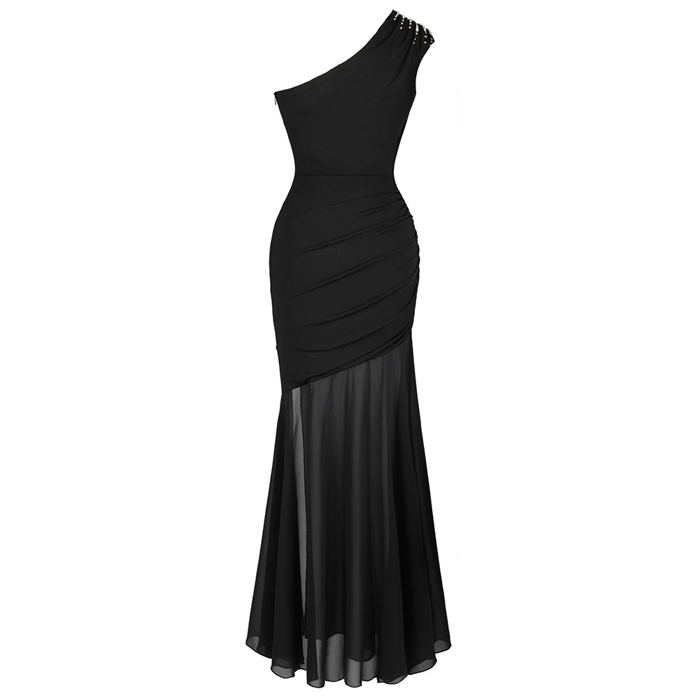 Angel-fashions Women's One Shoulder Pleated Evening Dress Long Little Black Dresses Slit Illusion Formal Party Gown 426 Angel-fashions Women's One Shoulder Pleated Evening Dress Long Little Black Dresses Slit Illusion Formal Party Gown 426