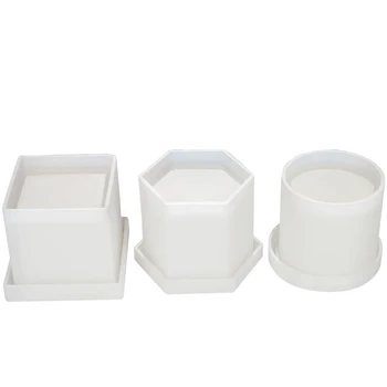 

6 Pack Big Diy Planter Pot Mold Hexagon Cubic And Cylinder Resin Mold 3 Pack Coaster Silicone Mold Round Square Hexagon Square