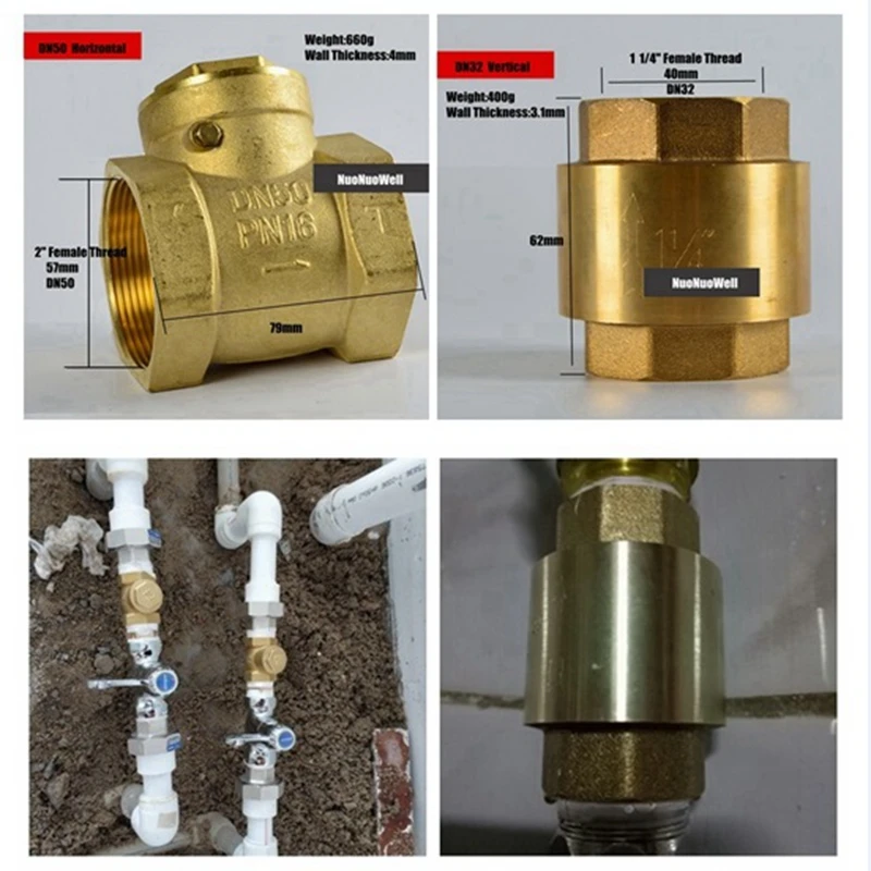 1 1/" 1 1/2" " медный горизонтальный/вертикальный обратный однонаправленный клапан промышленная водоочистная Труба водопроводная арматура соединение