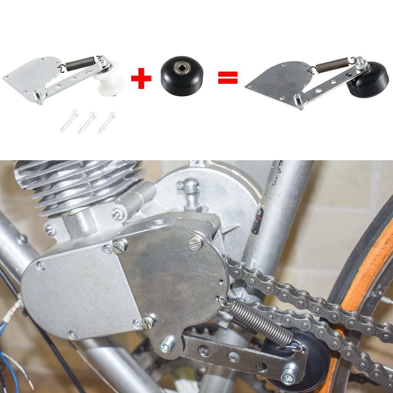 Pouvoir Серебряная резиновая колесная цепь натяжитель 50cc 66cc 80cc мотор комплект мопед