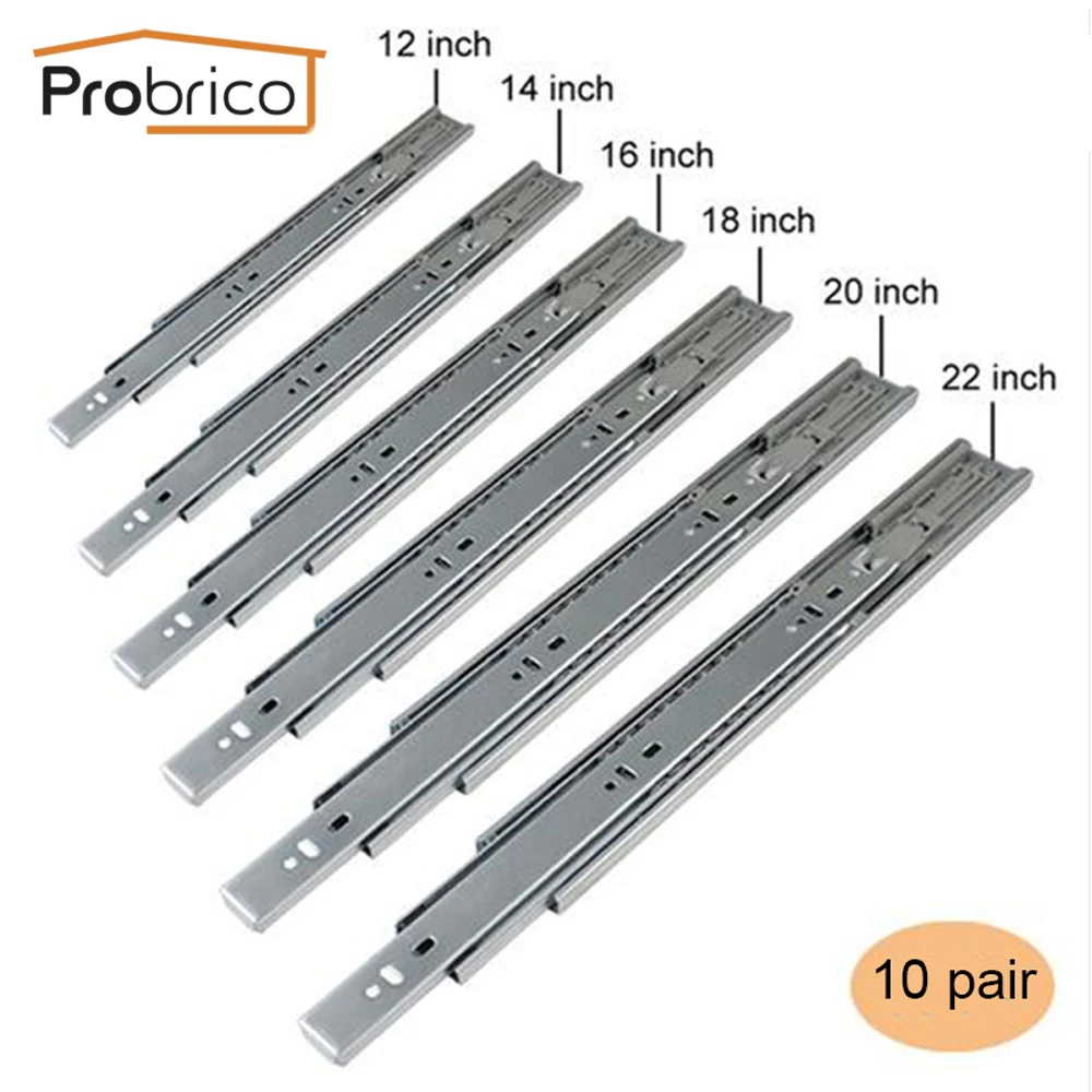 

Probrico 12"/14"/16"/18"/20"/22" Soft Close Ball Bearing Drawer Rail Full Extension Kitchen Furniture Drawer Slide 10 Pair
