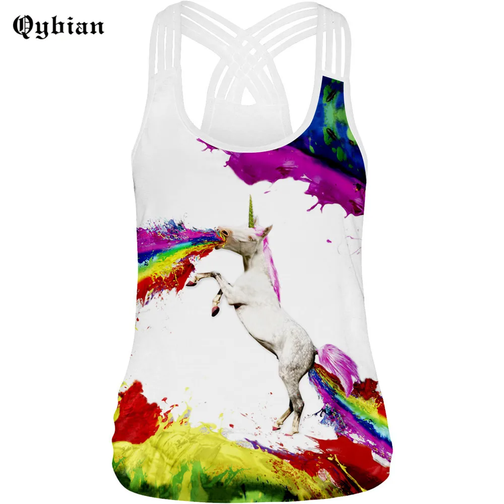 Spring Summer Women Tanks Tops Rainbow Horse Printing Sleeveless Camis