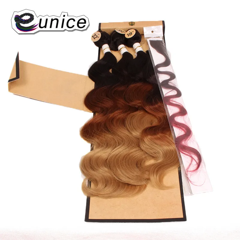 

Eunice 4PCS/LOT Natural Body Wave with Closure Synthetic Hair Weave Bundles 18"20"22"Package High Temperature Hair Extensions