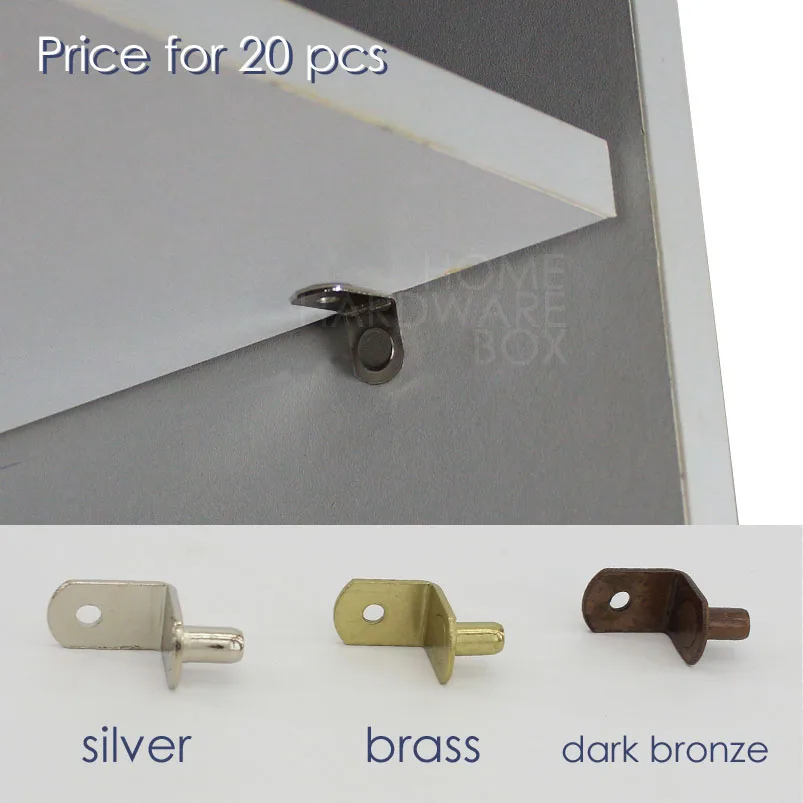 BRASS color shelf support corner brace 6.5mm pin peg wardrobe pack of 20in Corner