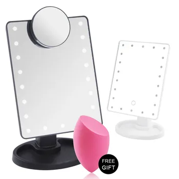 

16/22 Lamp LED Light Touch Screen 1X 10X Magnifier Makeup Mirror Desktop Countertop Bright Adjustable USB Cable Or Battery Use
