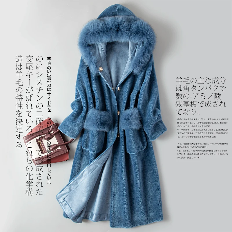 Real Fur Coat Autumn Winter Jacket Women Clothes 2018 Korean 100% Wool Coat Fox Fur Hooded Vintage Sheep Shearling Fur ZT1265