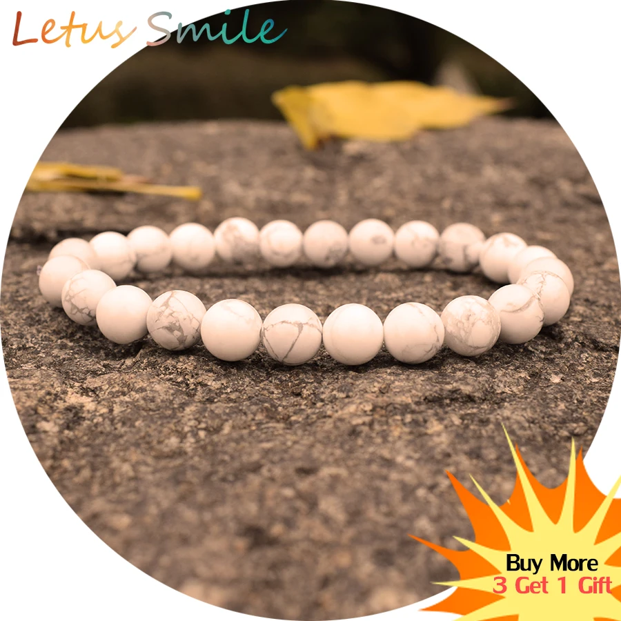

Fashion White Turquoises Beaded Bracelets Women Natural Stones Beads Handmade Strand Bracelets Semi-precious Handwoven Jewelry