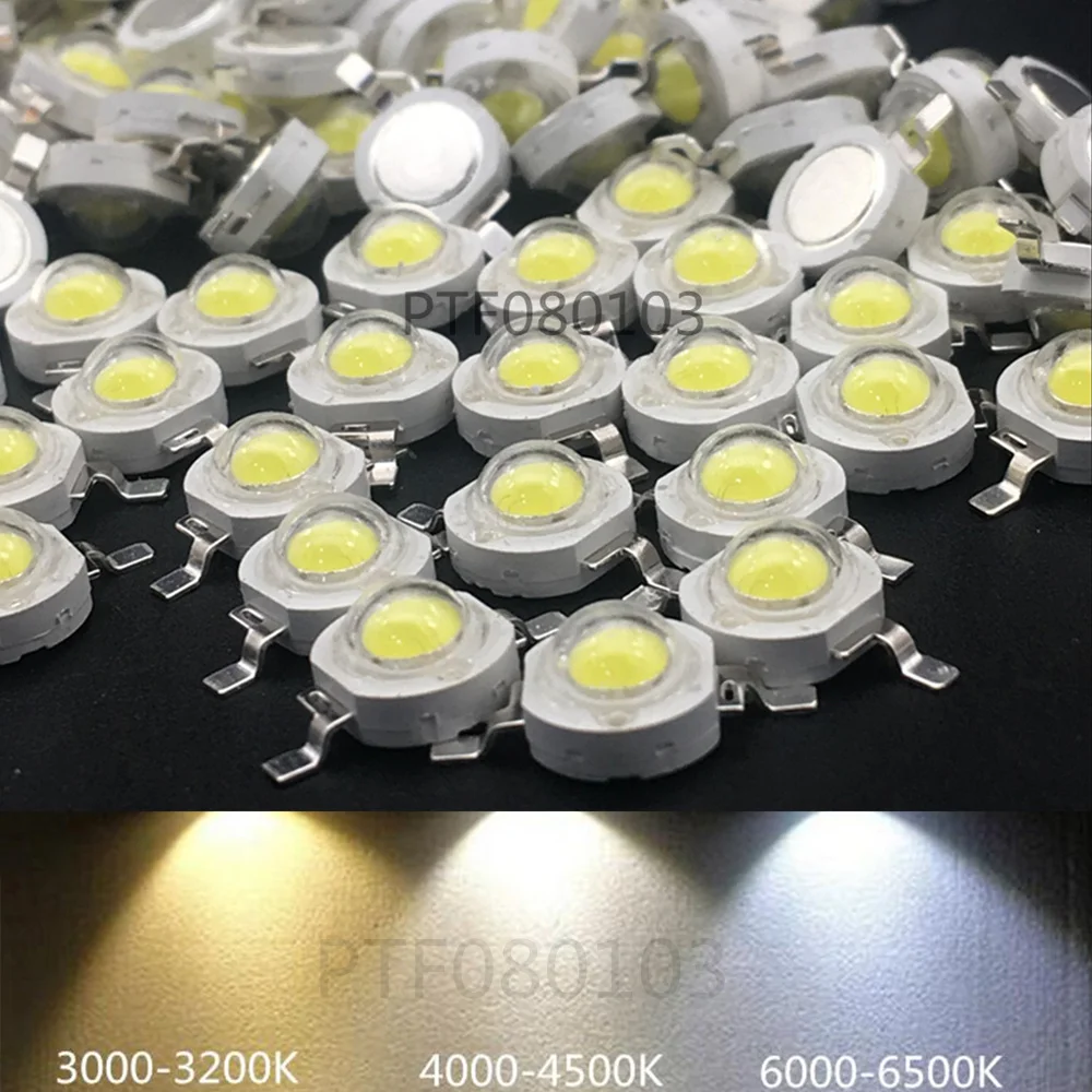 

1W 3w High power LED Lamp bead Chips Warm white 3500K Neutral white4500K White 6000K high light bulb lights 100PCS