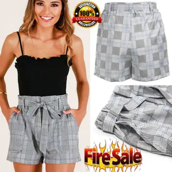

2019 Women New Style Fashion Hot High Waist Plaid Women Lady Sexy Summer Casual Shorts High Waist Short Beach Bow Shorts