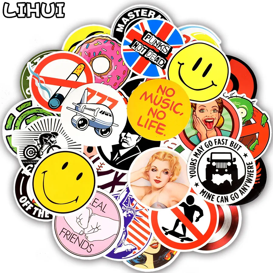 

50pcs Circle Style Sticker Mixed Circularity Cartoon Anime Interesting Stickers for Kid Skateboard Laptop Luggage Fridge Sticker