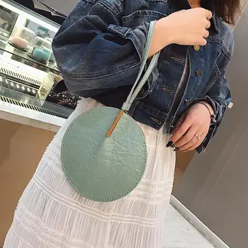 

Hot Vintage Solid Color Women Faux Leather Slim Round Shape Tote Clutch Phone Bag