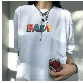 

kuakuayu HJN Golf Baby Cotton T-shirt Female T Shirt Chic Letters Printed Short Sleeves Women Tees Loose Tops