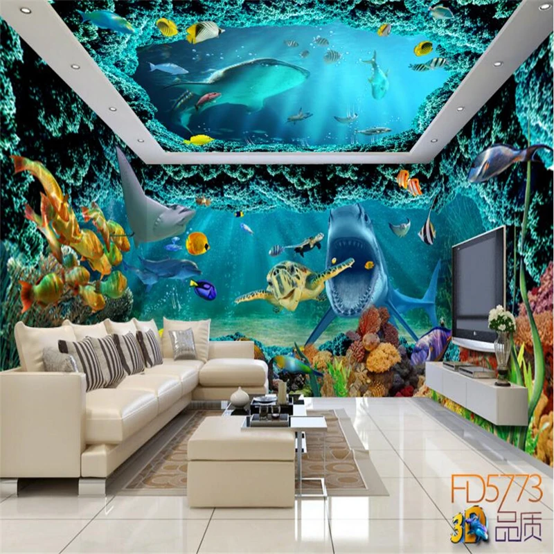 

Underwater world shark Custom Any Size Modern Wall paper Luxury Wall Covering Bedroom Mural Background 3d wall murals Wallpapers