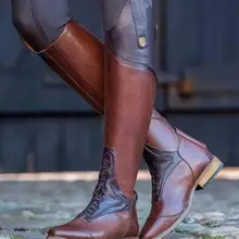 Обувь; женские сапоги до колена из искусственной кожи; винтажные сапоги для верховой езды на низком каблуке и платформе; женская обувь размера плюс; chaussure femme zapatos mujer