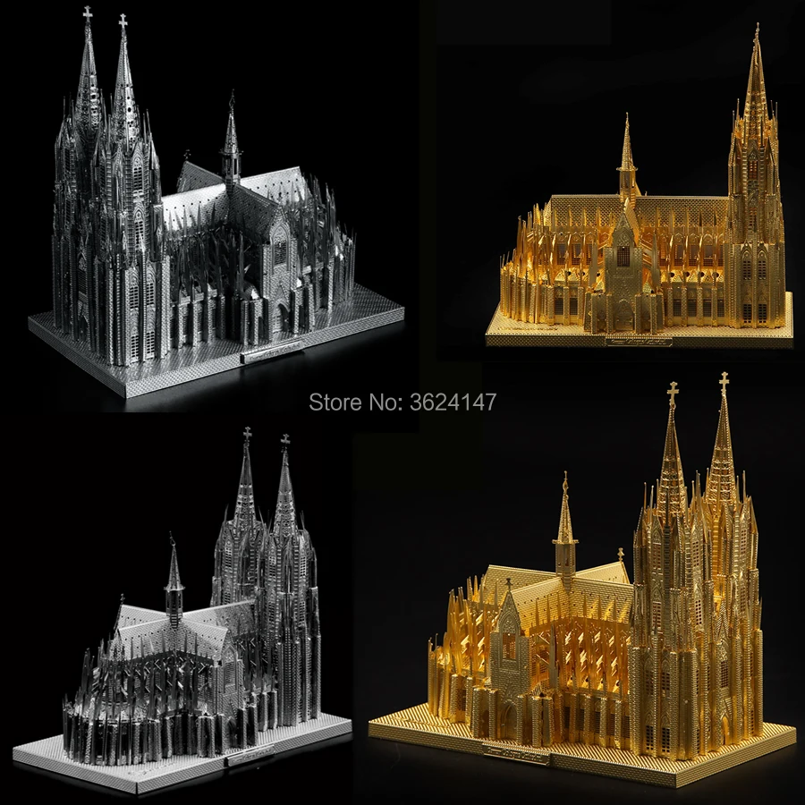 Germany Cologne Cathedral World's Great Architectures 3D Puzzle Miniature Metal Model Kits,DIY 3D Laser Cut Building Jigsaw Toy