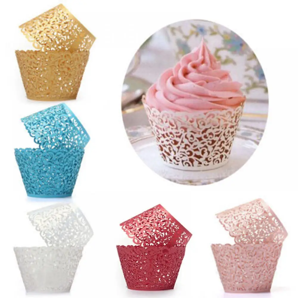 

12Pcs Cupcake Wrapper Liner Little Vine Lace Laser Cut Baking Cup Hollow Paper Cake Cup DIY Baking Fondant Cupcake Decor Tool