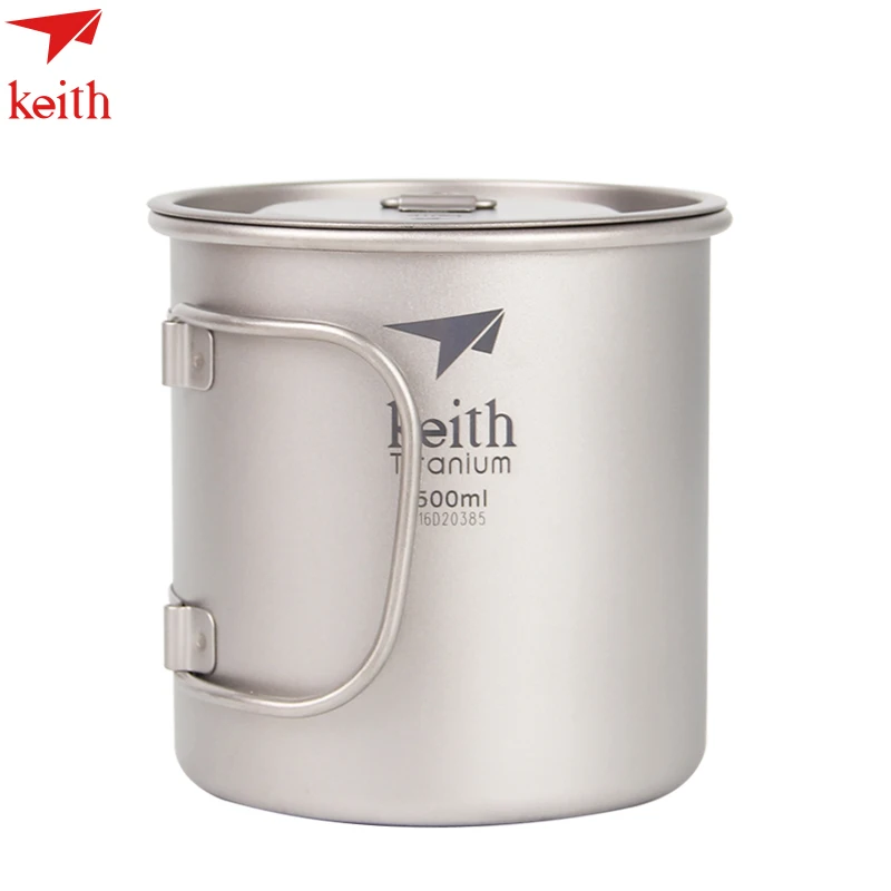 

Keith 900ML Titanium Water Cup with Collapsible Handle Household Titanium Tea Cup Ultralight Tableware