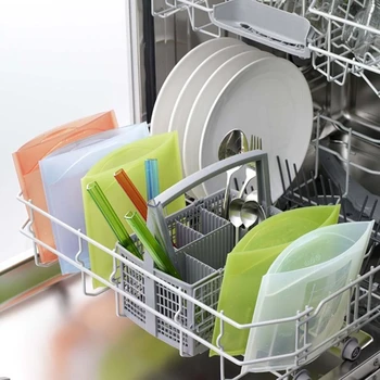 

TEENRA 4Pcs Silicone Food Fresh Bag Food Wrap Resuable Vacuum Sealer Cooking Bag Food Container For Refrigerator