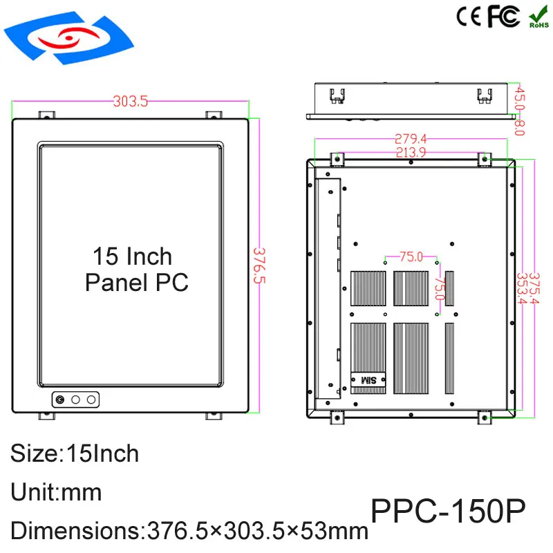 Лидер продаж 15 "промышленный Панель ПК с сенсорным экраном безвентиляторный дизайн Поддержка XP/Win7/Win8/Win10/Linux Системы дополнительный WI-FI & 3g