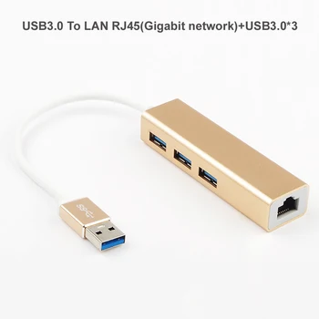 

New 4 in 1 USB3.0 To LAN (RJ45) Gigabit Network + USB3.0 * 3 USB HUB Adapter Integrator For Laptop