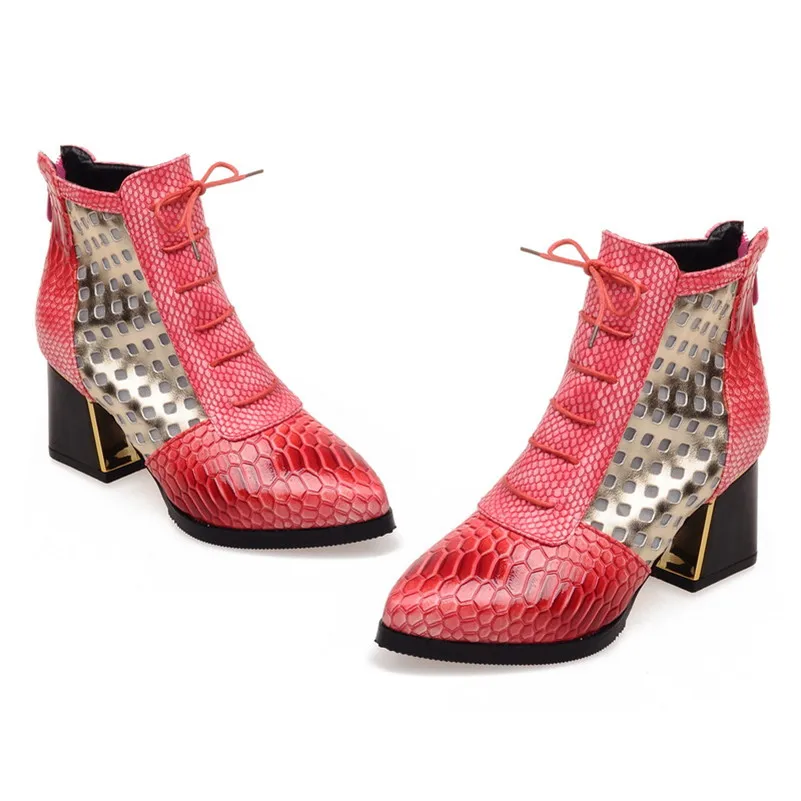 FEDONAS/Новинка; модные разноцветные женские ботильоны из искусственной кожи; обувь для вечеринок; женские полусапожки с принтом животных; обувь больших размеров - Цвет: Красный