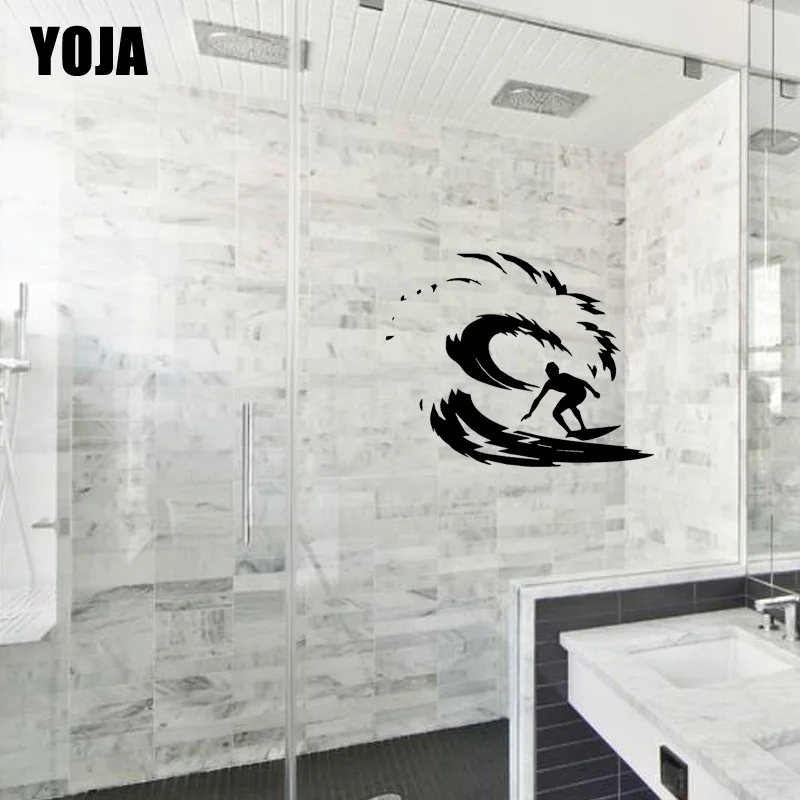 YOJA 22x27.4CM Stylish Bathroom Glass Surf Decals Home Wall Stickers G2-0303 | Дом и сад