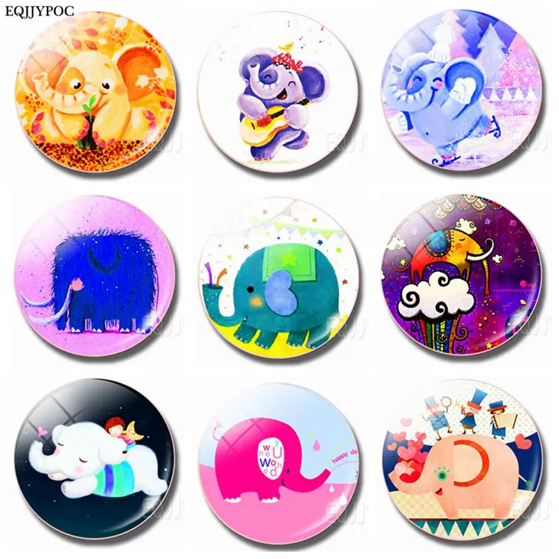 

Cartoon Elephants Refrigerator Magnets Set 30 MM Fridge Magnet Glass Dome Ornaments Magnetic Cute Animals Home Decor
