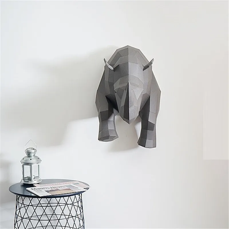 Скандинавские 3D геометрические носороги DIY настенные подвесные бумажные художественные скульптуры для дома, гостиной, офиса, украшения для стен R735