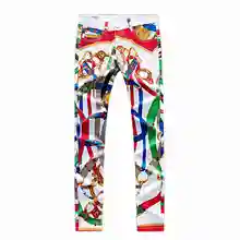 #1528 2017 Slim fit Белый печатных джинсы Мода Панк Хип hop джинсы мужчин Тощий байкер джинсы Мужские классические джинсы Прямые hombre
