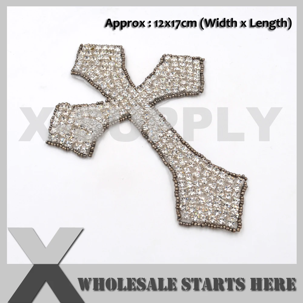 

(2pc/lot) CROSS Crystal Rhinestone Applique Iron On for Hats,Clothes X1-RAT2250