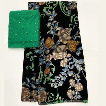 

(5+2yards/set) high quality soft African velvet lace fabric with beautiful flowers pattern plus beaded net lace for dress VBL20