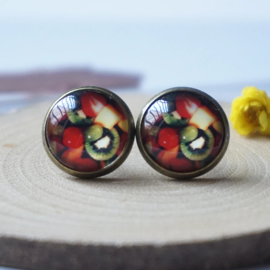 Fruit Earings cute cabochon earrings for women Fashion jewelry glass Earing handmade 12mm