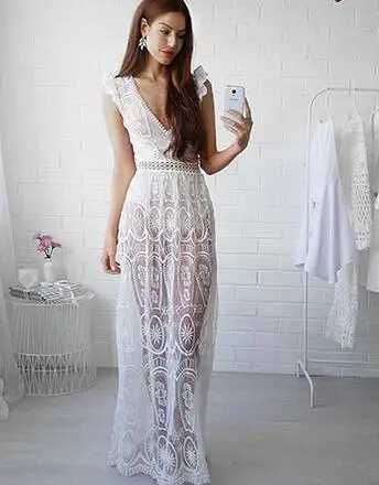 

1pcs/lot beach style Hollow Out White Lace Dress Women Spring High Waist Sleeveless Backless lace summer Dress