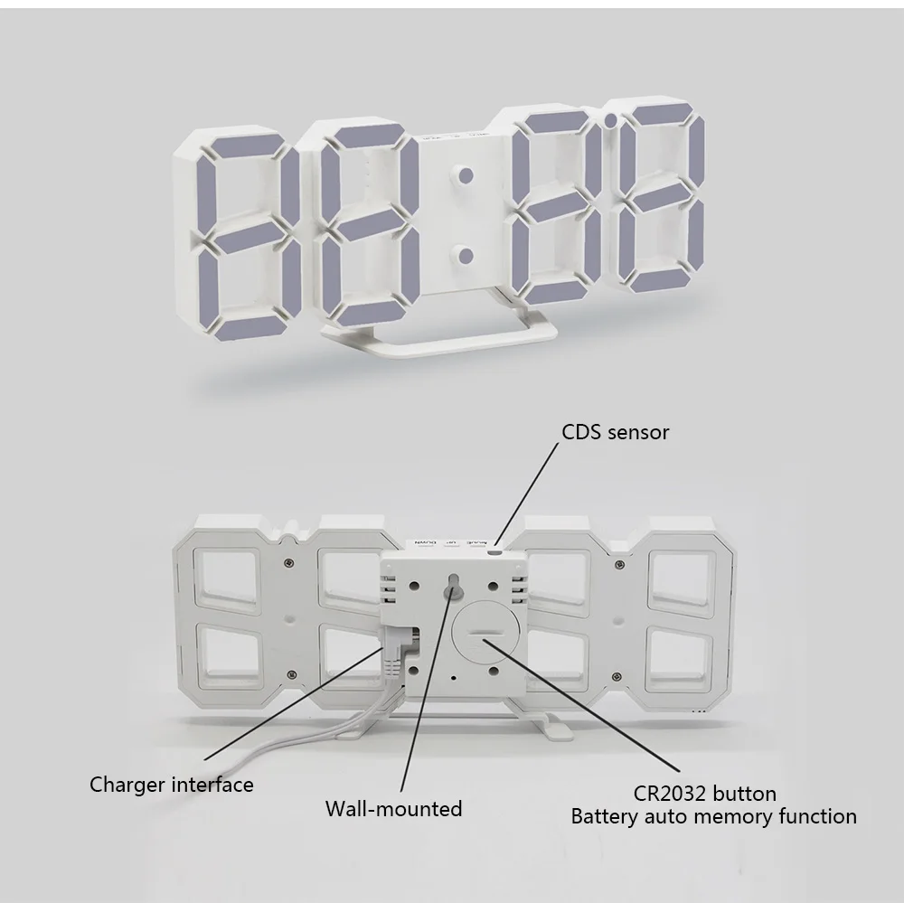 Светодиодный цифровой USB для офиса дома 3D настенные часы будильник с Повтор ночник домашний декор цифровой будильник Современный