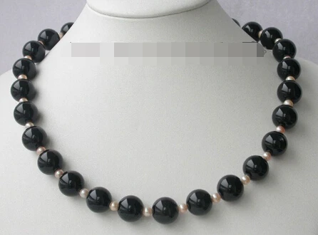 

ddh003510 mazing 15mm Natural Round black Agate Pearl Necklace