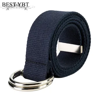 

Best YBT Unisex belt fashion canvas weaving Double ring buckle Men and Women belt outdoor casual sport Men cowboy belt