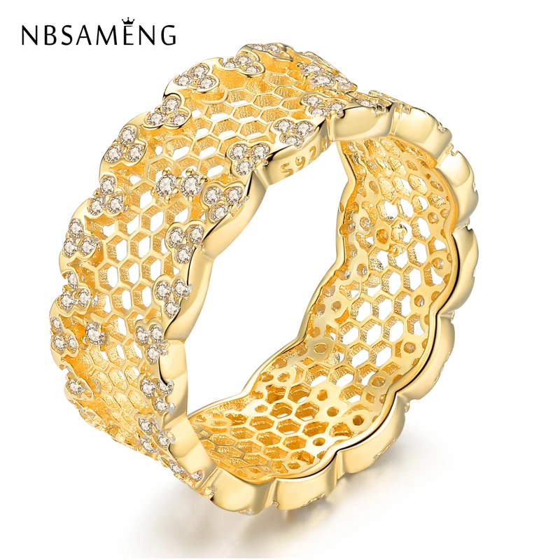 

New Authentic Original 100% 925 Sterling Silver Ring Honeycomb Lace Ring Shine Clear CZ Rings Wedding For Women Fine Jewelry