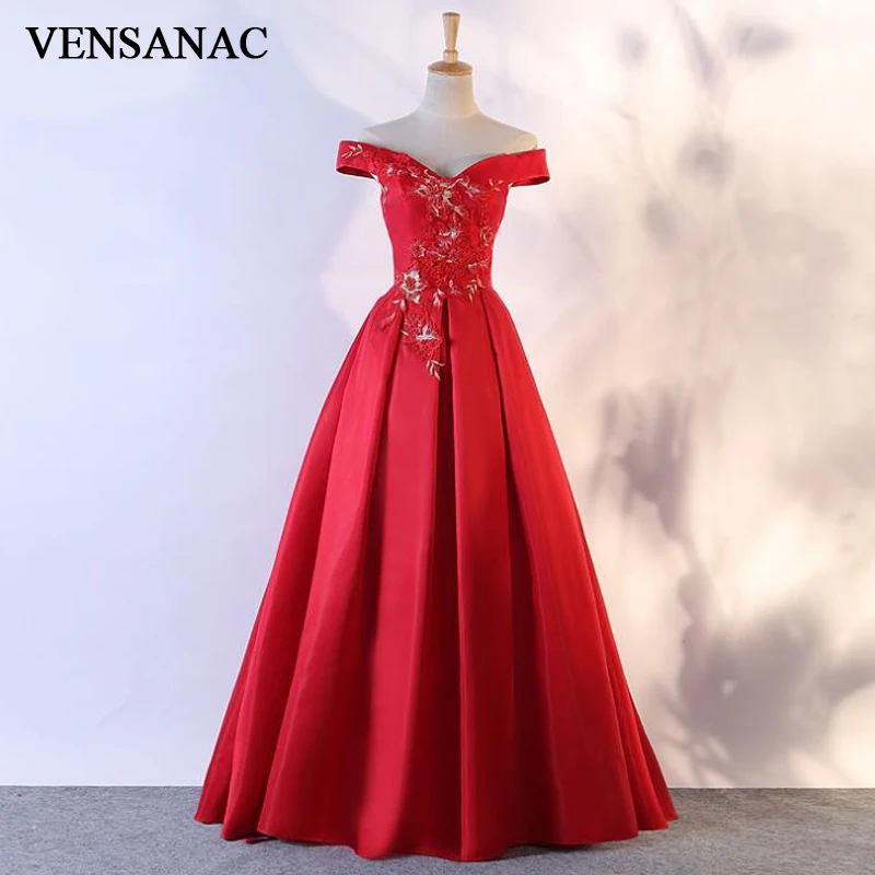 VENSANAC Sweetheart Lace Embroidery A Line Long Evening Dresses 2018 Elegant Short Sleeve Backless Party Prom Gowns | Свадьбы и