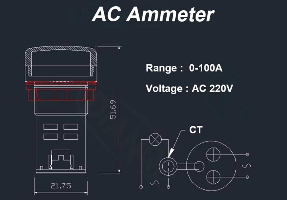 Пластик 22 мм AD16-22DSA мини Амперметр измеритель тока светодиодный индикатор с трансформатор ct белый желтый красный зеленый синий освещение