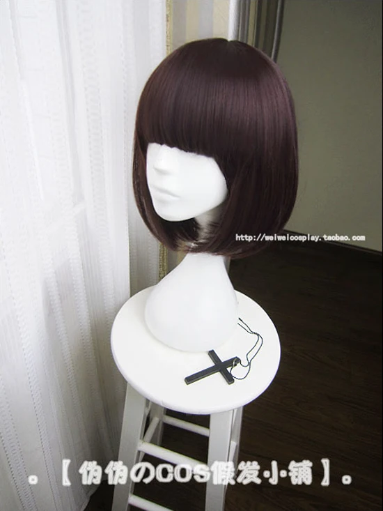 Anime Bungo Stray Dogs Akiko Yosano Short Bob Purple-Black Heat Resistent Cosplay Hair Wig + Butterfly Hairpin Women's Costumes