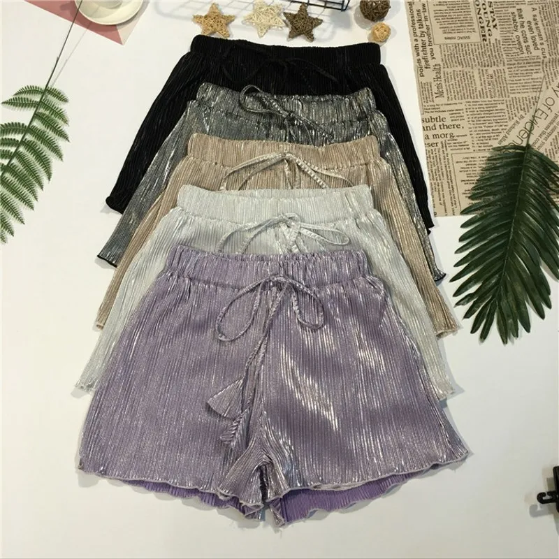 

2018 new Summer loose casual wide leg pants female plus size S-M -L-XL shorts skirts elastic waist high waist short pants for wo