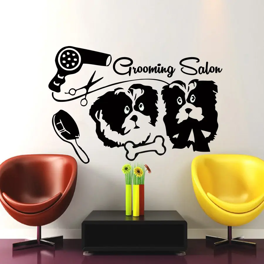 Животное виниловая наклейка на стену ножницы для собак фен волос Pet Salon Vet Clinic Art