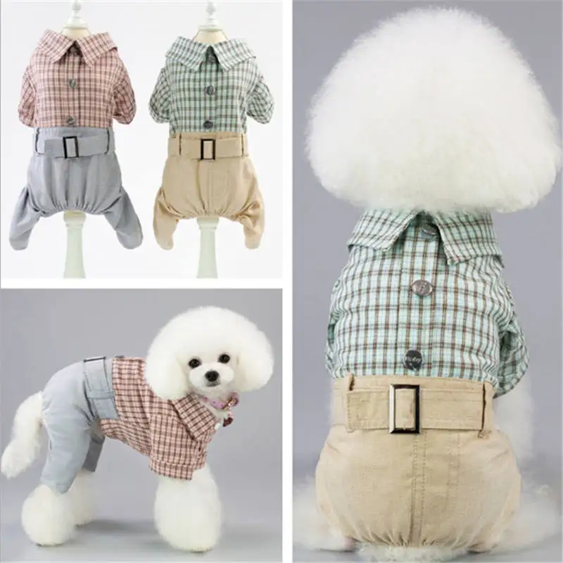 

Pet Dog Clothes Spring and Summer Casual Plaid Four-legged Pants for Dog and Cat Bib Pants Pet Supplies