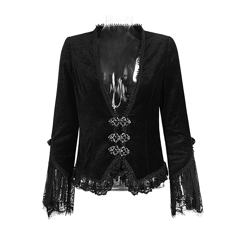 

Brand Punk Elastic Short Outerwith Dark Pattern Jacket Winter Gothic Women's Long Sleeve Coats Single Breasted Lace Clothing