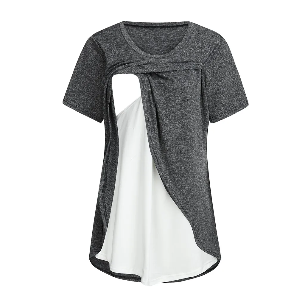 

Maternity T-shirt 2019 New Maternity Clothing Women Maternity Short Sleeve Comfy Layered Nursing Top T-shirt For Breastfeeding