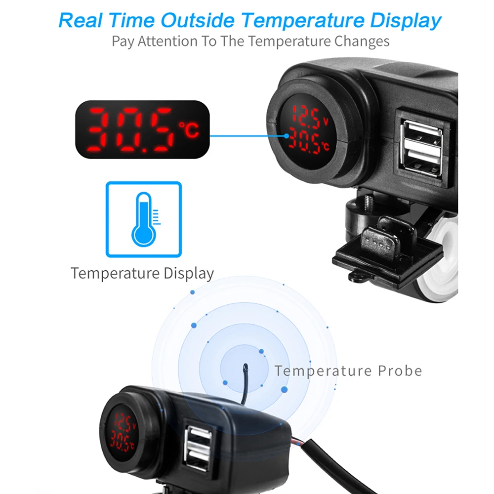12 В 4.2A мотоциклетный двойной USB вольтметр зарядное устройство Moto 2.1A+ 2.1A 12 В до 5 В 15 Вт USB зарядное устройство с светодиодный дисплей розетки дропшиппинг