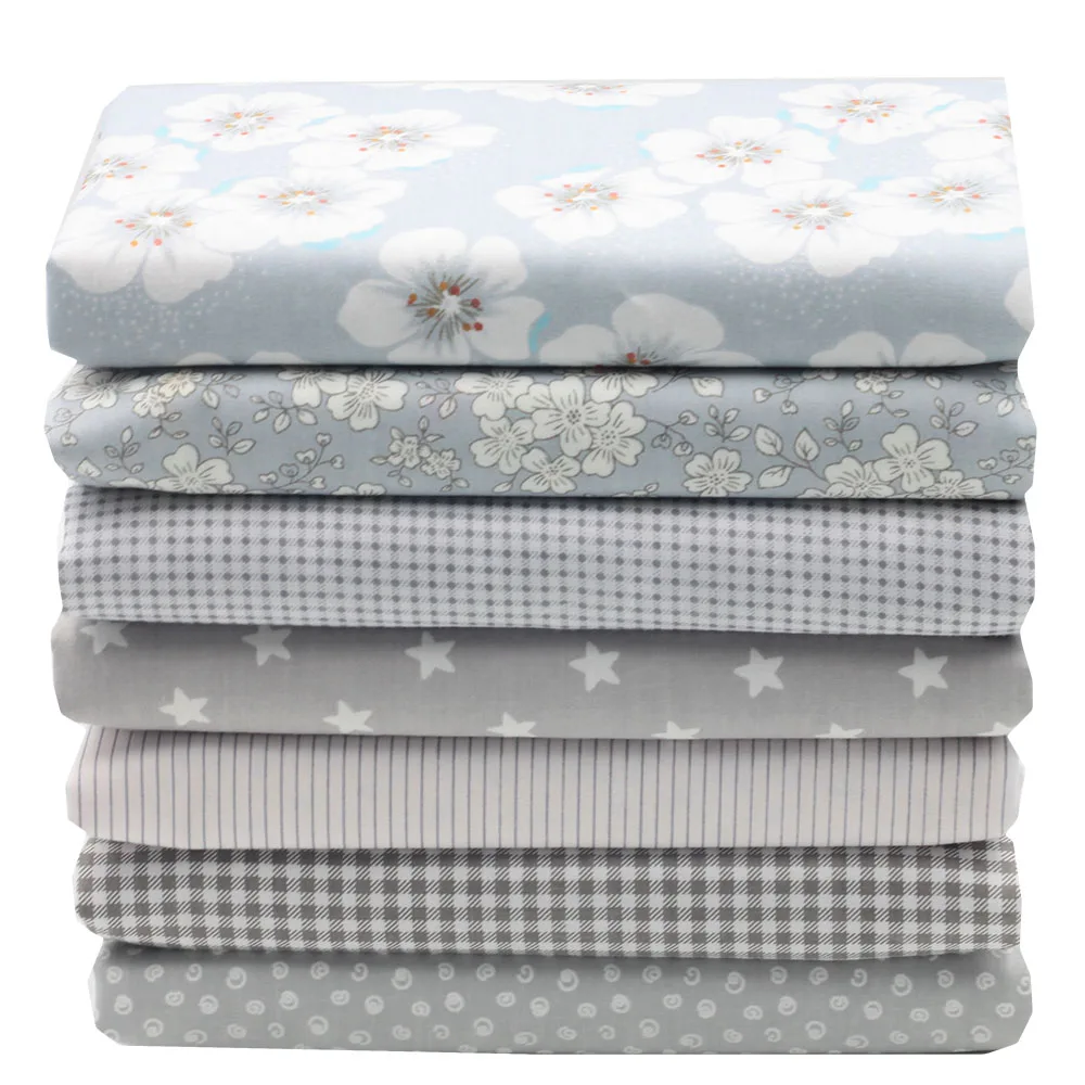 

2017 Fabrics 7 Pcs Light Gray Series Simple Style Diy Floral little Dot Calico Twill Edition Cotton Fabric Size 20x25 cm
