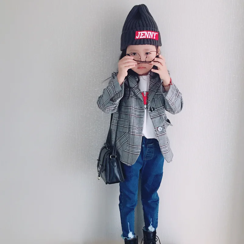 Vintage Korea Baby Girl Boys Blazer Jackets Classic Plaid Coat Outerwear jacket for kids girl Casaco Menina Children Clothes (9)