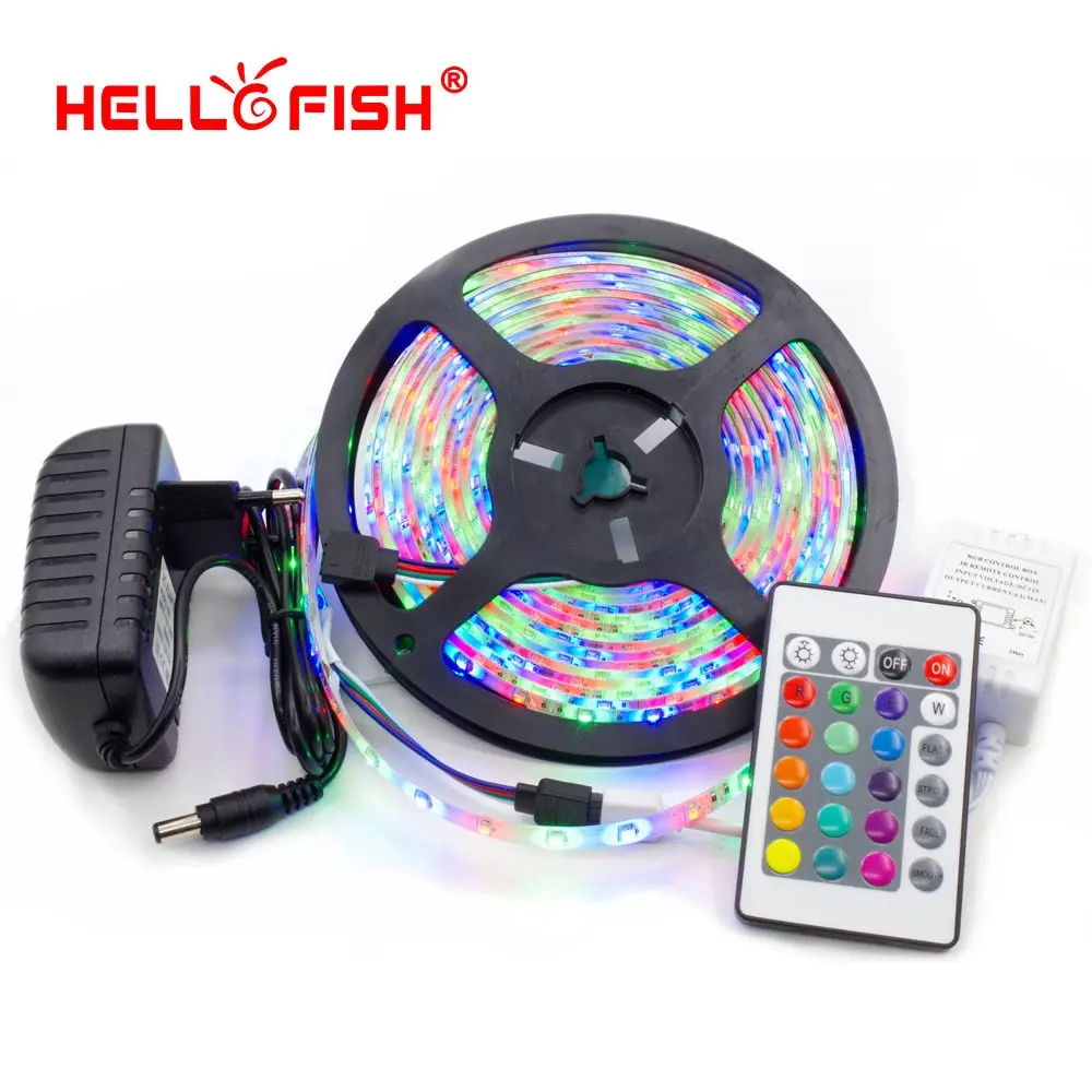 buy LED strip 5M 2835 300 SMD IP65 Waterproof Flexible Light and IR Remote Controller and 12V 2A Power Adapter Kit